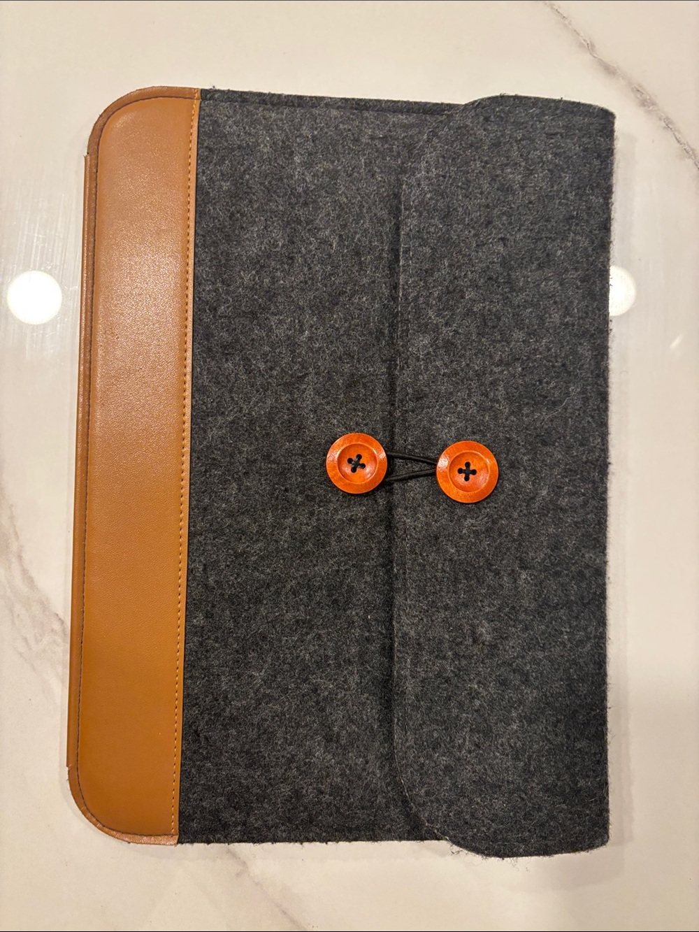 5/$15! Gray Felt & Tan Faux Leather Laptop Sleeve